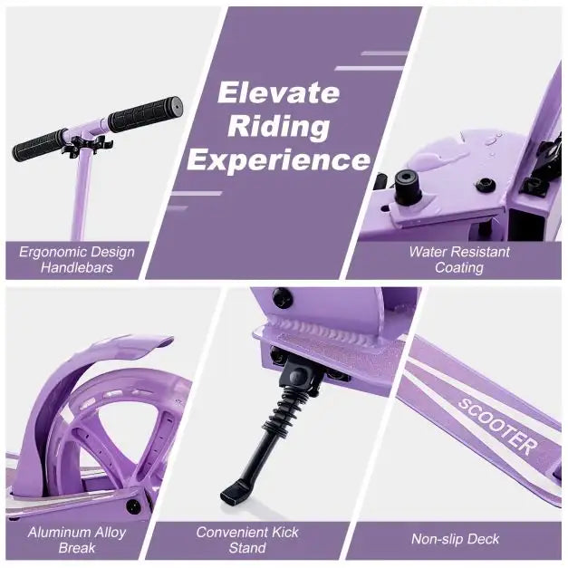 Kick Scooter - Purple | Adjustable Handlebar, 20cm Wheels and Foldable Design COSTWAY - Little and Giant Explorers Costway