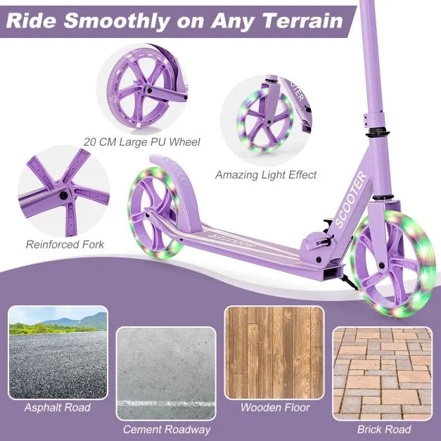 Kick Scooter - Purple | Adjustable Handlebar, 20cm Wheels and Foldable Design COSTWAY - Little and Giant Explorers Costway