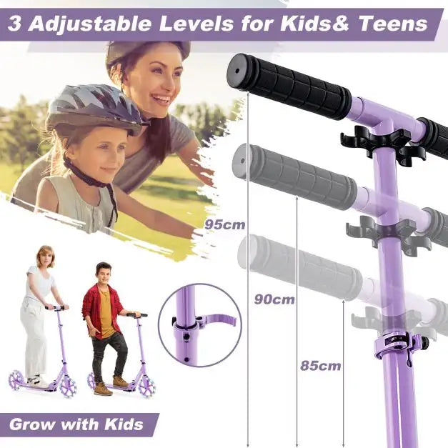Kick Scooter - Purple | Adjustable Handlebar, 20cm Wheels and Foldable Design COSTWAY - Little and Giant Explorers Costway