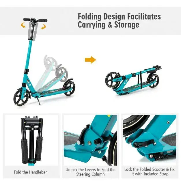 Kick Scooter - Turquoise | Adjustable Height, Suspension and LED Wheels - Adults and Teens COSTWAY - Little and Giant Explorers Costway