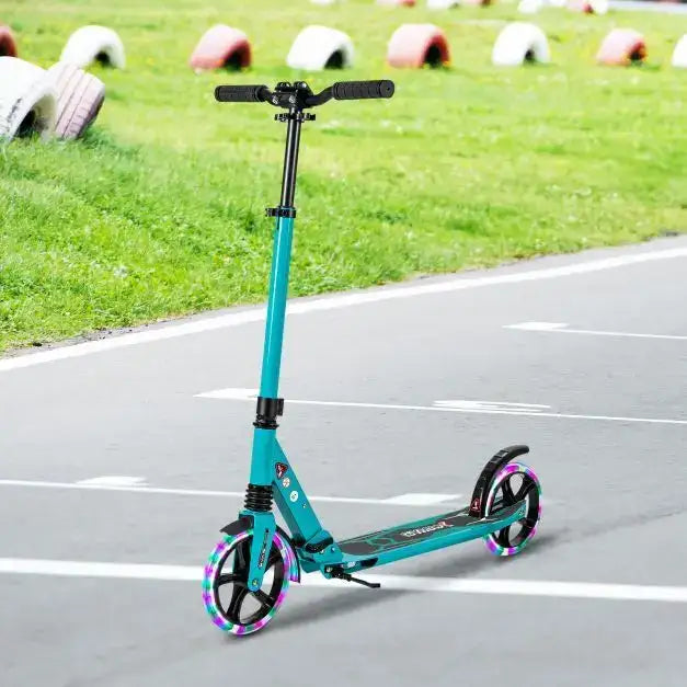 Kick Scooter - Turquoise | Adjustable Height, Suspension and LED Wheels - Adults and Teens COSTWAY - Little and Giant Explorers Costway