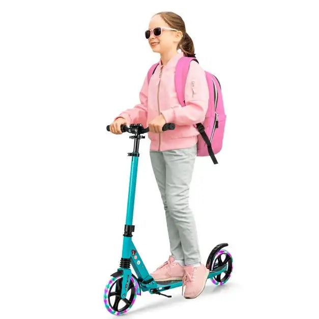 Kick Scooter - Turquoise | Adjustable Height, Suspension and LED Wheels - Adults and Teens COSTWAY - Little and Giant Explorers Costway