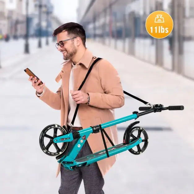 Kick Scooter - Turquoise | Adjustable Height, Suspension and LED Wheels - Adults and Teens COSTWAY - Little and Giant Explorers Costway