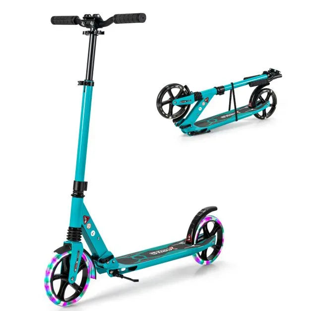 Kick Scooter - Turquoise | Adjustable Height, Suspension and LED Wheels - Adults and Teens COSTWAY - Little and Giant Explorers Costway