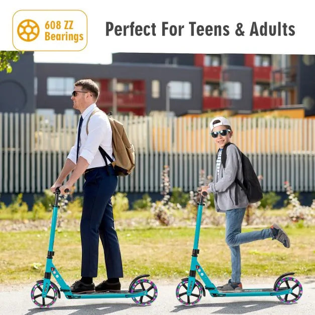Kick Scooter - Turquoise | Adjustable Height, Suspension and LED Wheels - Adults and Teens COSTWAY - Little and Giant Explorers Costway