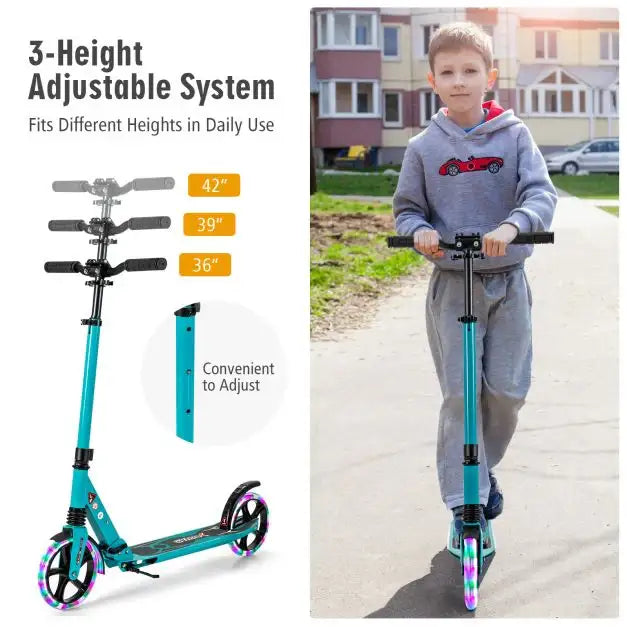 Kick Scooter - Turquoise | Adjustable Height, Suspension and LED Wheels - Adults and Teens COSTWAY - Little and Giant Explorers Costway
