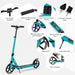 Kick Scooter - Turquoise | Adjustable Height, Suspension and LED Wheels - Adults and Teens COSTWAY - Little and Giant Explorers Costway