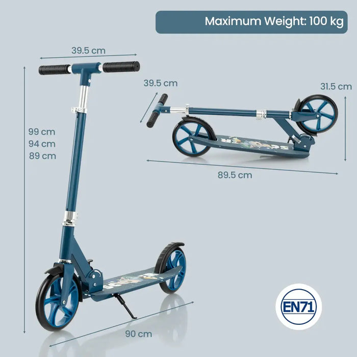 Kick Scooter with Adjustable Handlebar - Blue | Foldable Aluminium Frame - 8" PU Wheels COSTWAY - Little and Giant Explorers Costway
