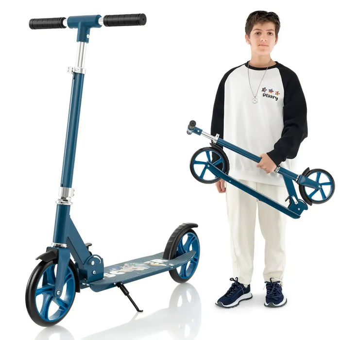 Kick Scooter with Adjustable Handlebar - Blue | Foldable Aluminium Frame - 8" PU Wheels COSTWAY - Little and Giant Explorers Costway