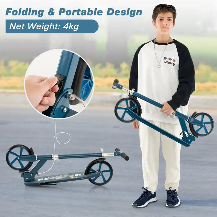 Kick Scooter with Adjustable Handlebar - Blue | Foldable Aluminium Frame - 8" PU Wheels COSTWAY - Little and Giant Explorers Costway