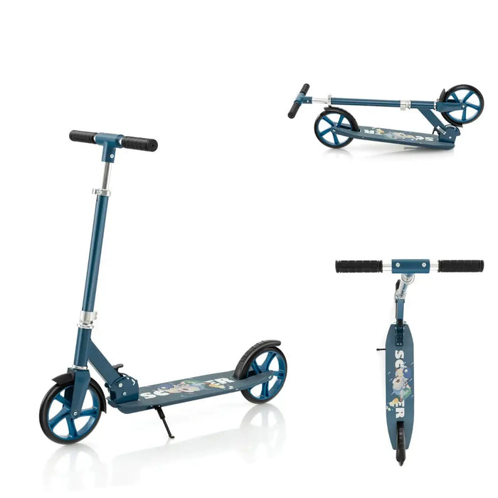 Kick Scooter with Adjustable Handlebar - Blue | Foldable Aluminium Frame - 8" PU Wheels COSTWAY - Little and Giant Explorers Costway