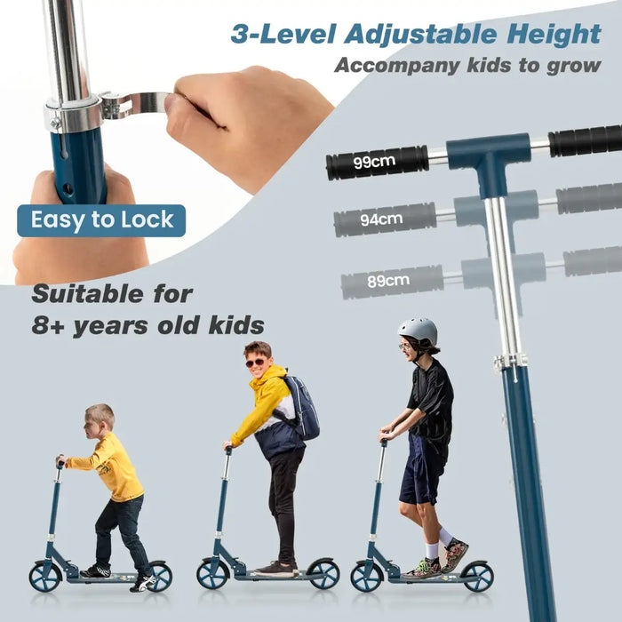 Kick Scooter with Adjustable Handlebar - Blue | Foldable Aluminium Frame - 8" PU Wheels COSTWAY - Little and Giant Explorers Costway