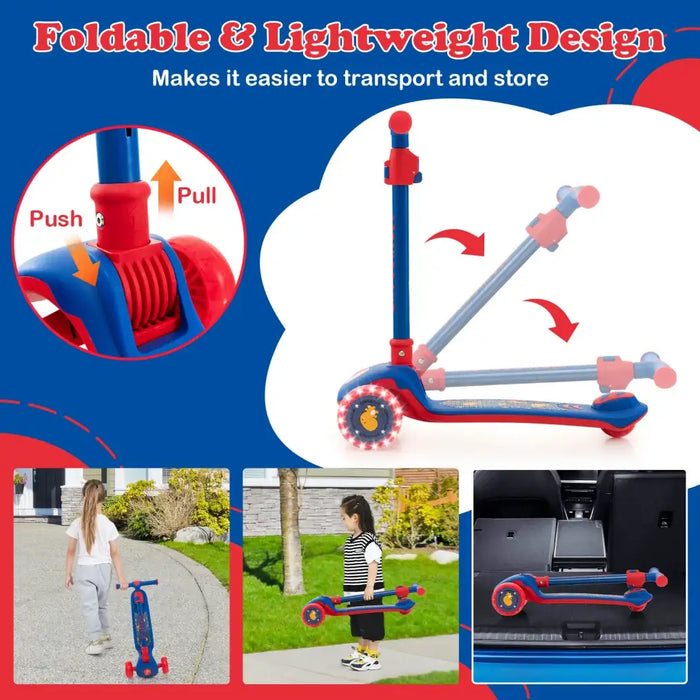 Kick Scooter with Extra Wide Deck - Blue | LED Light-Up Wheels - 3-Wheel Design COSTWAY - Little and Giant Explorers Costway