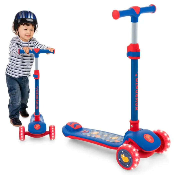Kick Scooter with Extra Wide Deck - Blue | LED Light-Up Wheels - 3-Wheel Design COSTWAY - Little and Giant Explorers Costway