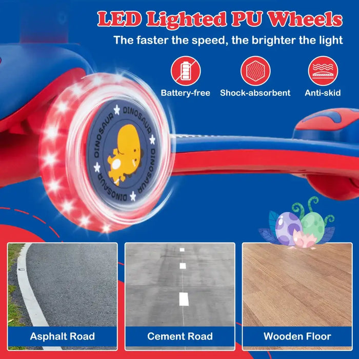 Kick Scooter with Extra Wide Deck - Blue | LED Light-Up Wheels - 3-Wheel Design COSTWAY - Little and Giant Explorers Costway