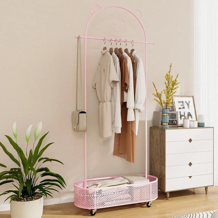 Kid Clothes Rack with 3 Adjustable Heights in Pink - Little and Giant Explorers Costway