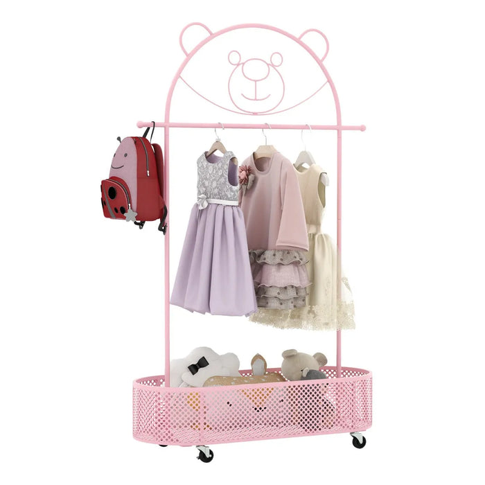 Kid Clothes Rack with 3 Adjustable Heights in Pink - Little and Giant Explorers Costway