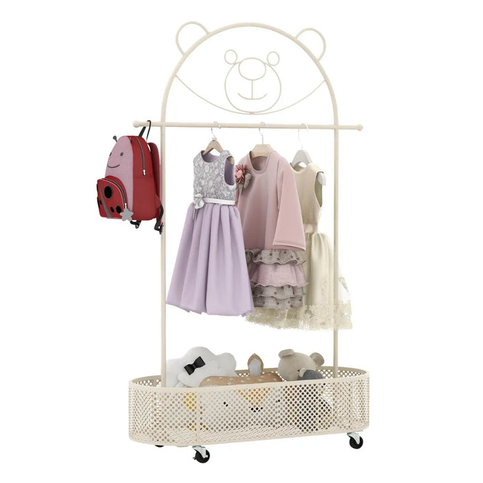 Kid Clothes Rack with 3 Adjustable Heights in White - Little and Giant Explorers Costway