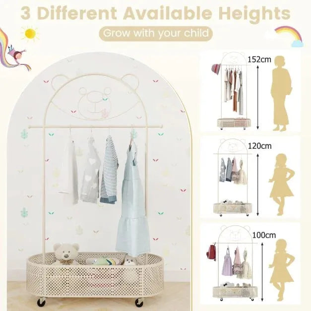 Kid Clothes Rack with 3 Adjustable Heights in White - Little and Giant Explorers Costway