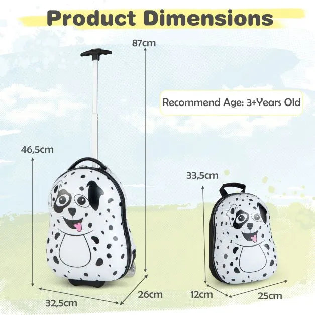 2-Piece Kids Luggage Set | Dalmatian Design with Hardshell Construction - Little and Giant Explorers Costway