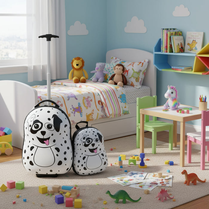 2-Piece Kids Luggage Set | Dalmatian Design with Hardshell Construction - Little and Giant Explorers Costway