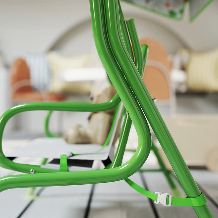 Kids 2-Seater Swing | Green Steel Construction with Adjustable Fox Pattern Canopy - Little and Giant Explorers AIYAPLAY