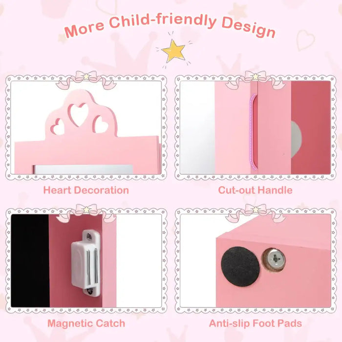 Kids 3-in-1 Jewellery Cabinet - Pink | Heart-Design - Full-Length Mirror COSTWAY - Little and Giant Explorers Costway