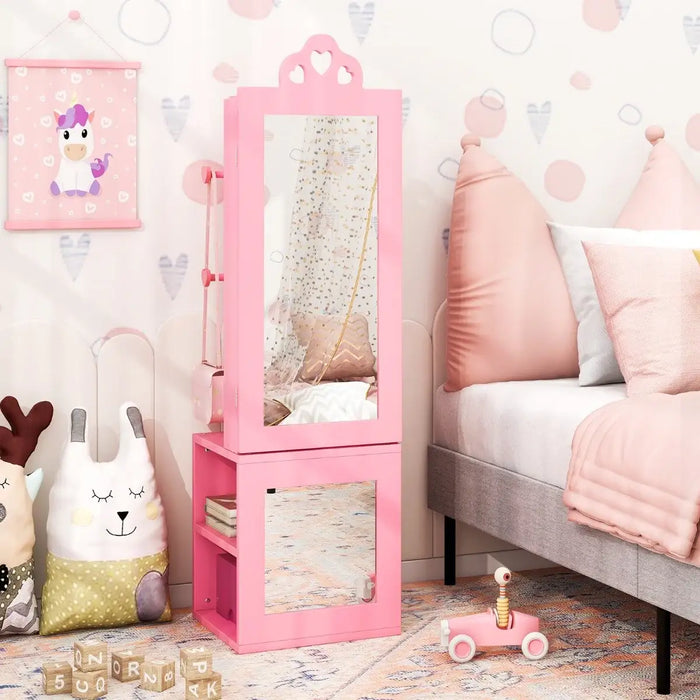 Kids 3-in-1 Jewellery Cabinet - Pink | Heart-Design - Full-Length Mirror COSTWAY - Little and Giant Explorers Costway