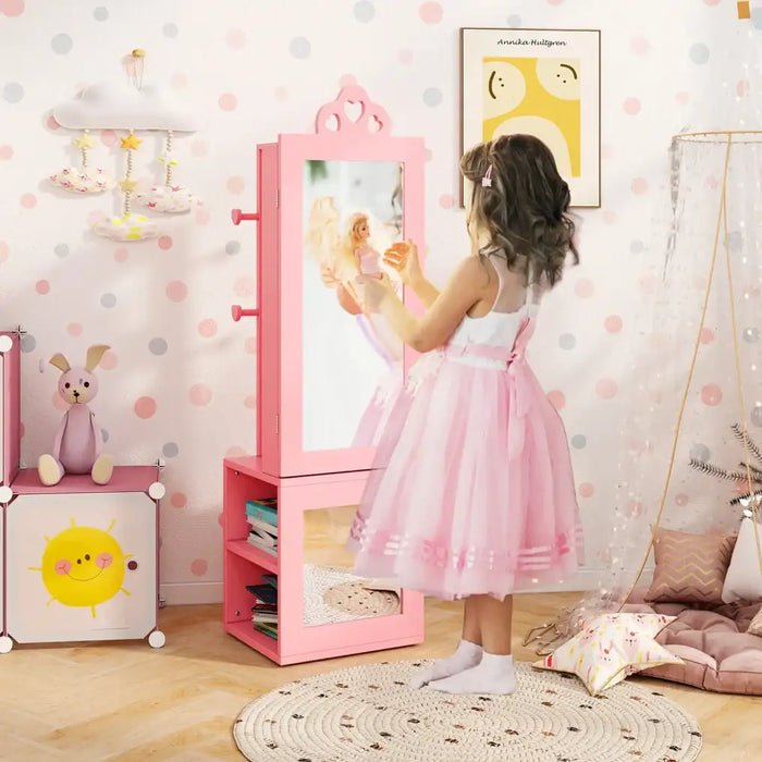 Kids 3-in-1 Jewellery Cabinet - Pink | Heart-Design - Full-Length Mirror COSTWAY - Little and Giant Explorers Costway
