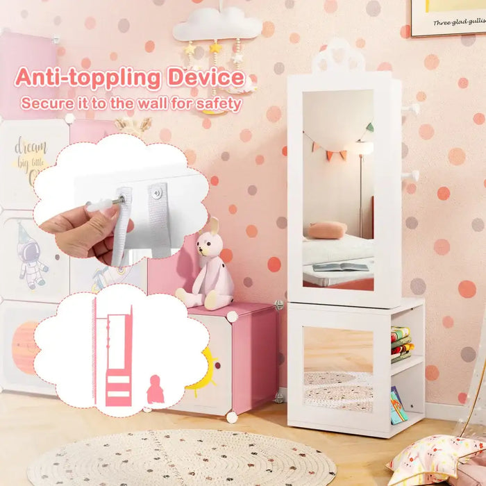 Kids 3-in-1 Jewellery Cabinet - White | Heart-Design - Full-Length Mirror COSTWAY - Little and Giant Explorers Costway