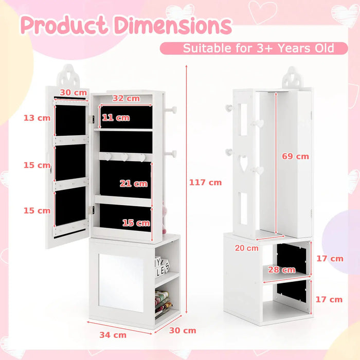 Kids 3-in-1 Jewellery Cabinet - White | Heart-Design - Full-Length Mirror COSTWAY - Little and Giant Explorers Costway
