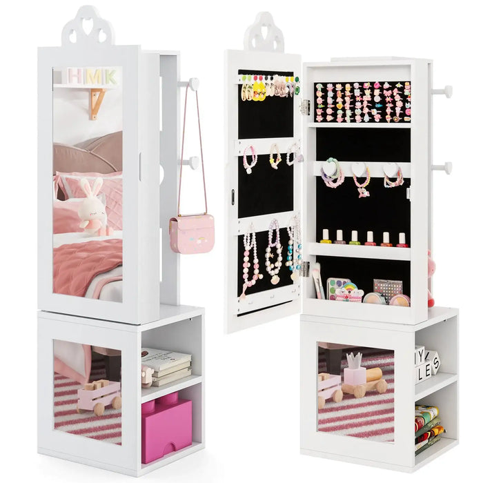 Kids 3-in-1 Jewellery Cabinet - White | Heart-Design - Full-Length Mirror COSTWAY - Little and Giant Explorers Costway