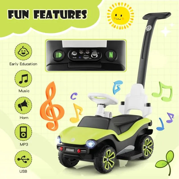 3-in-1 Licensed Volkswagen Ride on Push Car with Handle and Canopy - Little and Giant Explorers Costway