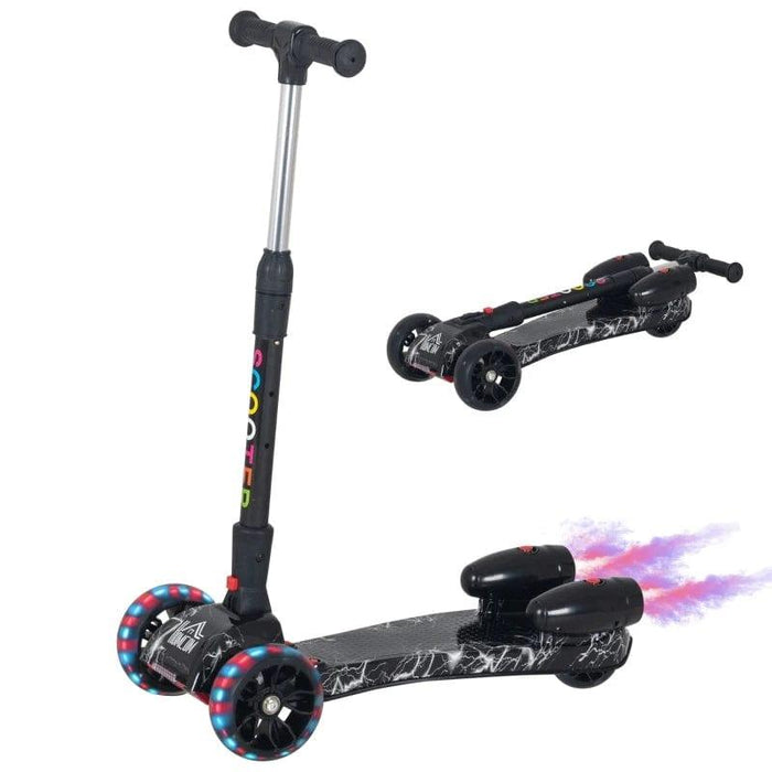 3 Wheel Plastic Scooter with Adjustable Height and Engine-Look Water Spray - Little and Giant Explorers HOMCOM