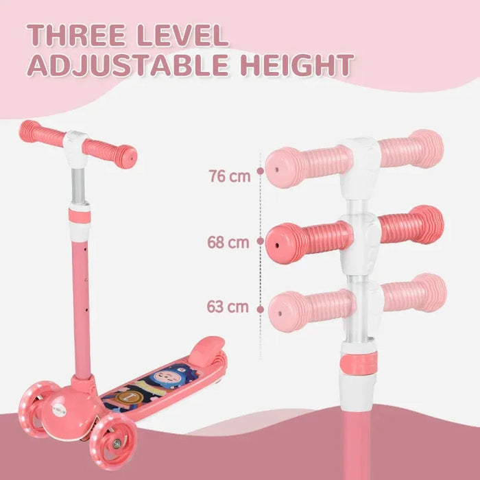 Kids 3 Wheel Scooter with Adjustable Height and LED Lights in Pink - Little and Giant Explorers AIYAPLAY