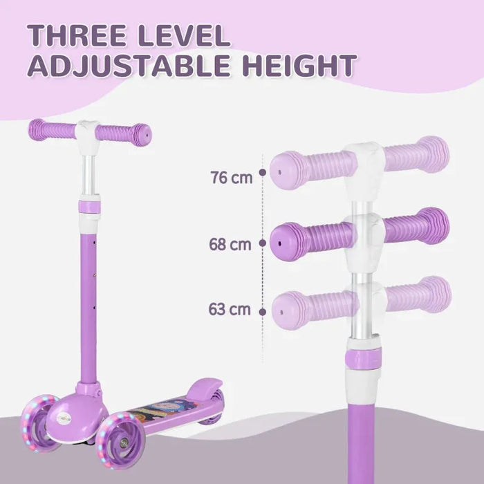 Kids 3 Wheel Scooter with Adjustable Height and LED Lights in Purple - Little and Giant Explorers AIYAPLAY