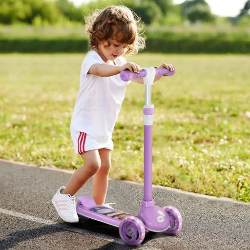 Kids 3 Wheel Scooter with Adjustable Height and LED Lights in Purple - Little and Giant Explorers AIYAPLAY