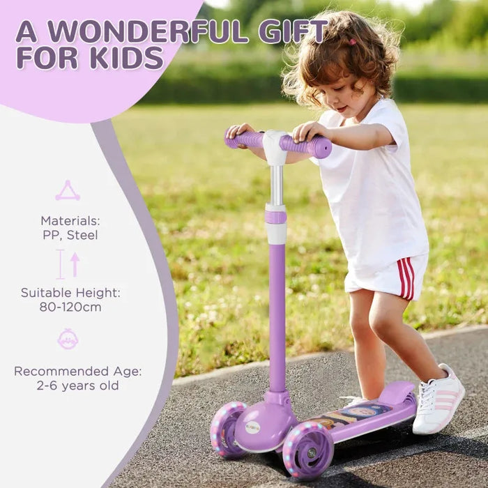 Kids 3 Wheel Scooter with Adjustable Height and LED Lights in Purple - Little and Giant Explorers AIYAPLAY