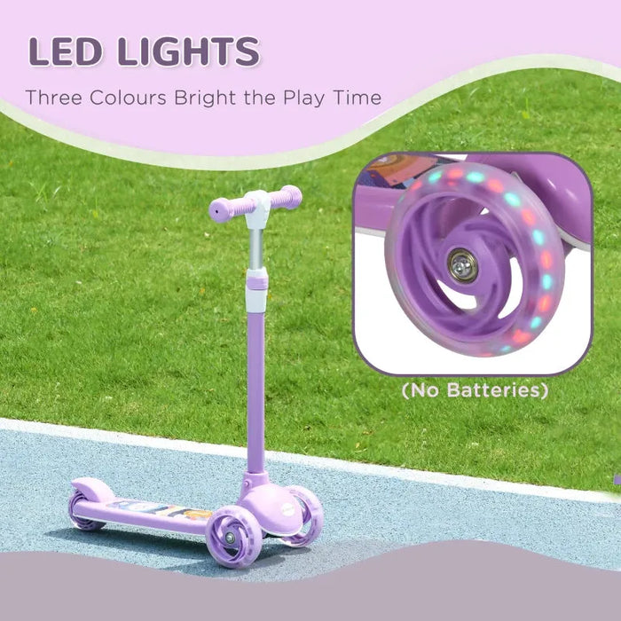 Kids 3 Wheel Scooter with Adjustable Height and LED Lights in Purple - Little and Giant Explorers AIYAPLAY