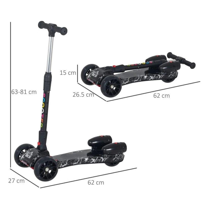 3 Wheel Plastic Scooter with Adjustable Height and Engine-Look Water Spray - Little and Giant Explorers HOMCOM