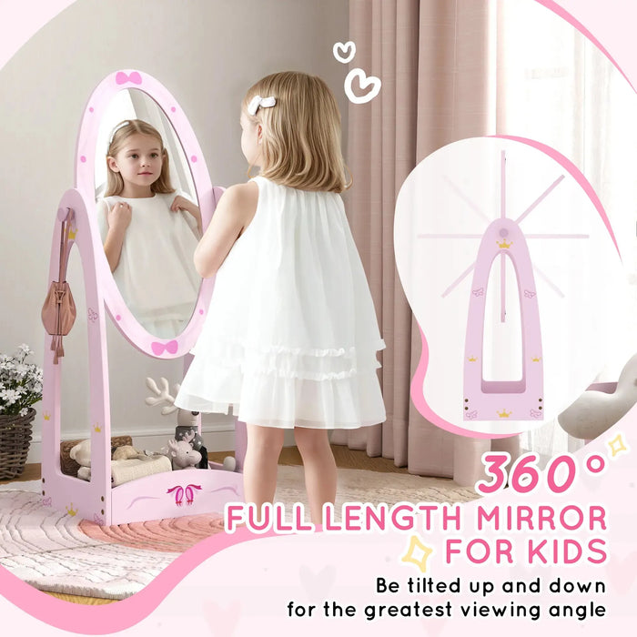 Kids 360° Rotating Standing Mirror with Storage Shelf in Pink - Little and Giant Explorers AIYAPLAY