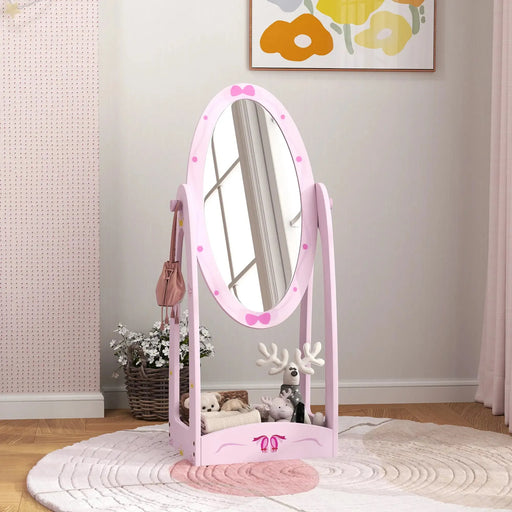 Kids 360° Rotating Standing Mirror with Storage Shelf in Pink - Little and Giant Explorers AIYAPLAY