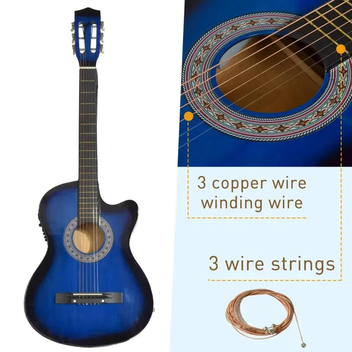 Kids 38 Inch Full Size Blue Classical Acoustic Electric Guitar with Case - Little and Giant Explorers HOMCOM