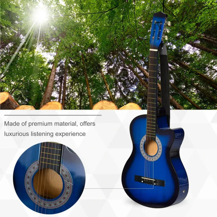 Kids 38 Inch Full Size Blue Classical Acoustic Electric Guitar with Case - Little and Giant Explorers HOMCOM