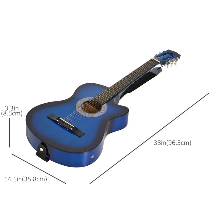 Kids 38 Inch Full Size Blue Classical Acoustic Electric Guitar with Case - Little and Giant Explorers HOMCOM