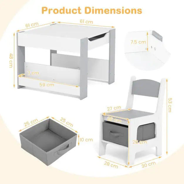 Kids 4-in-1 Activity Table and Chairs Set – White and Grey | Blackboard and Multi-Use Design COSTWAY - Little and Giant Explorers Costway
