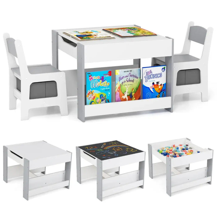 Kids 4-in-1 Activity Table and Chairs Set – White and Grey | Blackboard and Multi-Use Design COSTWAY - Little and Giant Explorers Costway