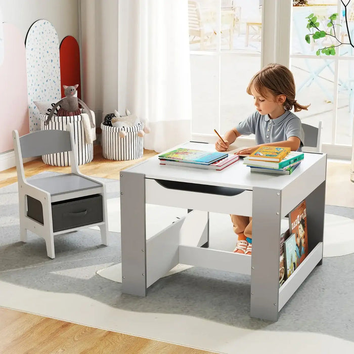 Kids 4-in-1 Activity Table and Chairs Set – White and Grey | Blackboard and Multi-Use Design COSTWAY - Little and Giant Explorers Costway