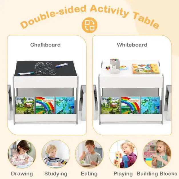 Kids 4-in-1 Activity Table and Chairs Set – White and Grey | Blackboard and Multi-Use Design COSTWAY - Little and Giant Explorers Costway