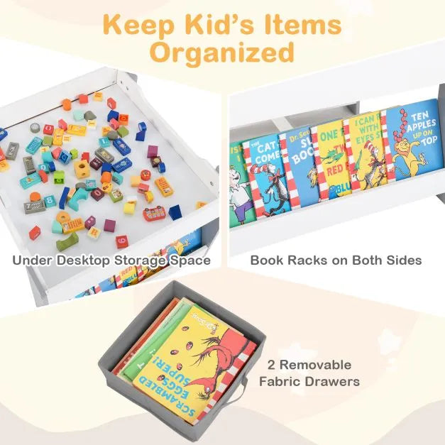 Kids 4-in-1 Activity Table and Chairs Set – White and Grey | Blackboard and Multi-Use Design COSTWAY - Little and Giant Explorers Costway